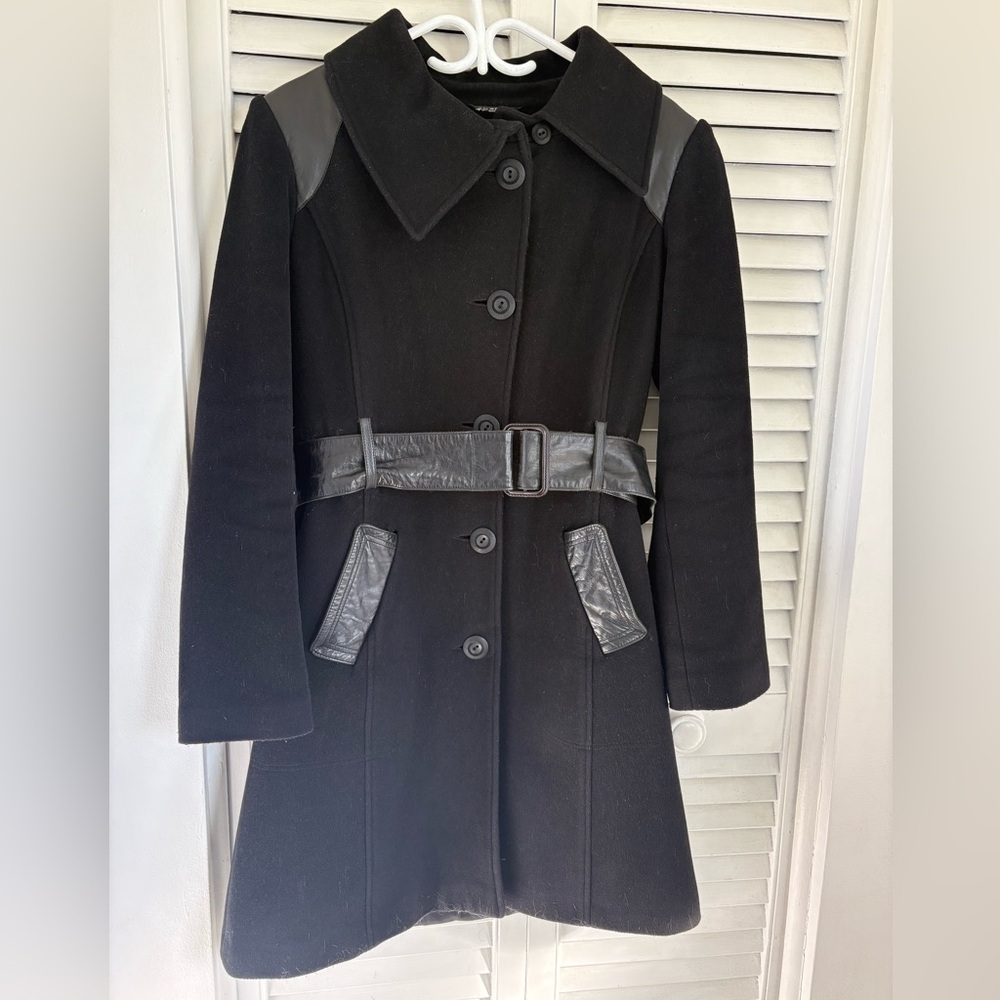 Women's Black Coat with leather